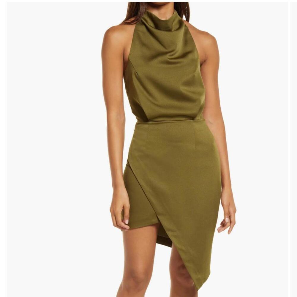 NWT Elliatt Camo Asymmetric Satin Cocktail Dress Green Camo Small